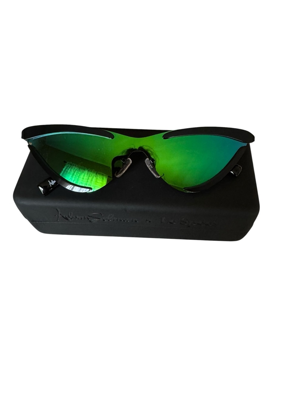 Le Specs Green Mirrored Rimless Cat Eye Sunglasses